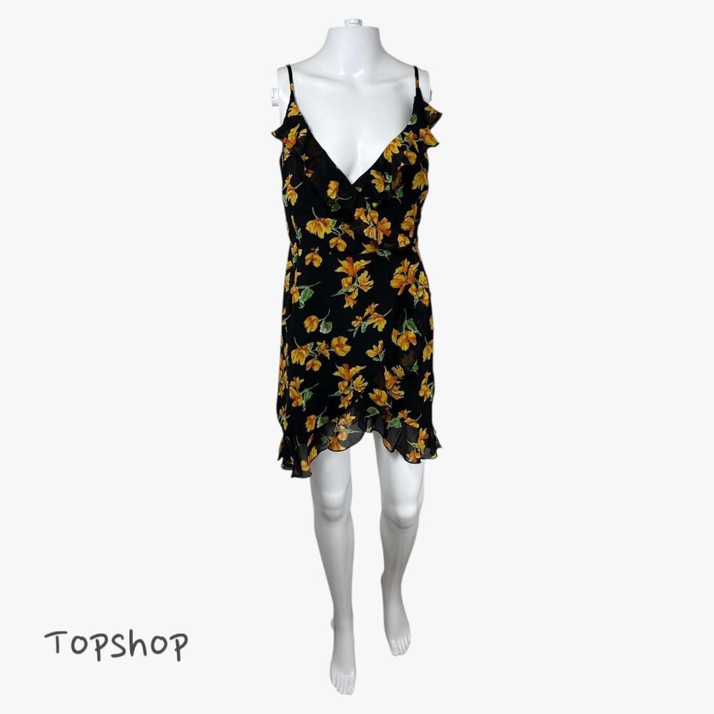 Topshop Women's Wrap Strappy Summer Mini Dress In Floral Print Sz 2 Glam Party